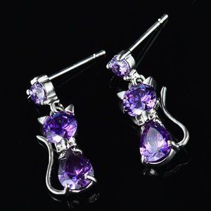 Kitty Earrings Purple Crystal